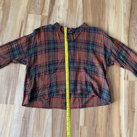 Madewell Womens Small Blouse Top Brown Rust Plaid Rayon Wool Blend Long Sleeves - Picture 4 of 10